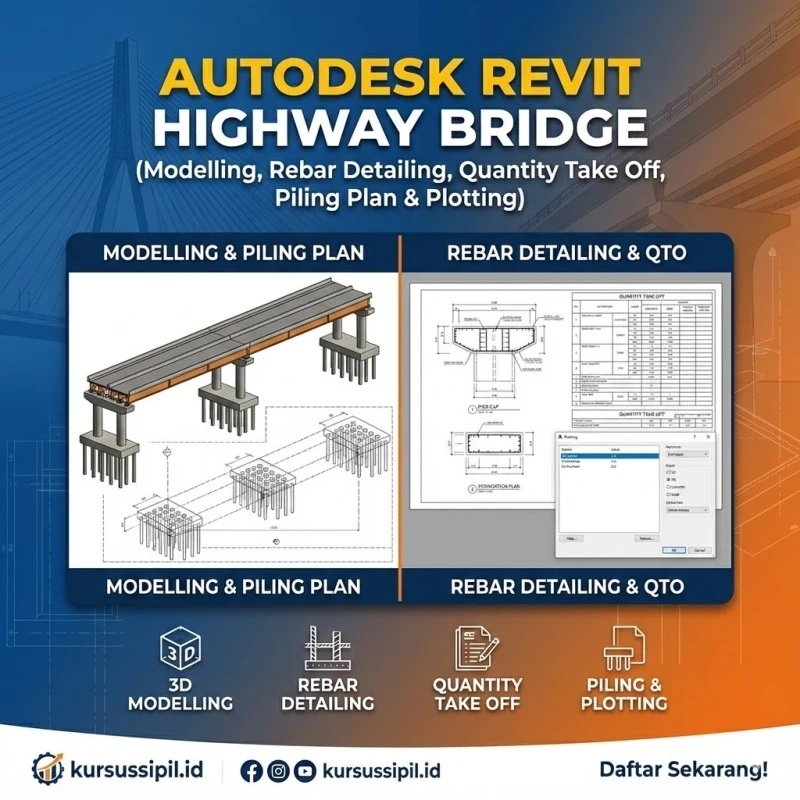 AUTODESK REVIT HIGHWAY BRIDGE (Modelling, Rebar Detailing, Quantity Take Off, Piling Plan & Plotting)