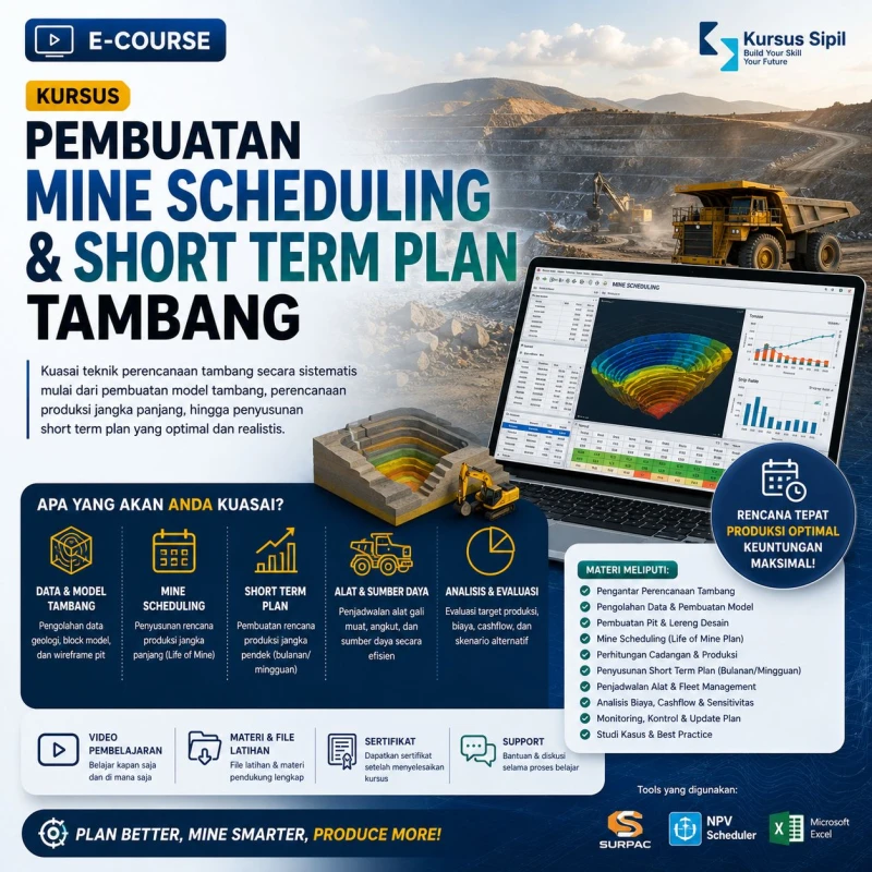 Kursus Pembuatan Mine Scheduling & Short Term Plan Tambang