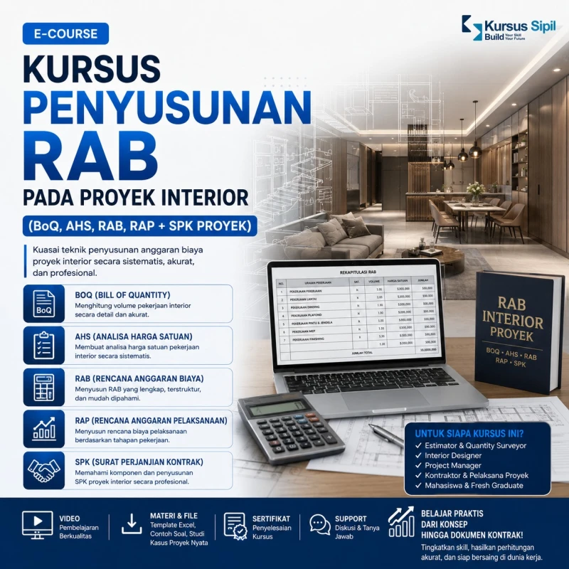 Kursus Penyusunan RAB Pada Proyek Interior (BoQ, AHS, RAB, RAP + SPK Proyek)