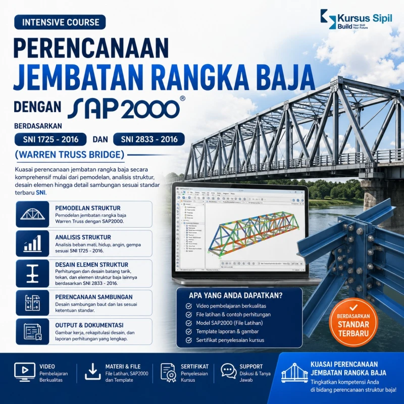 Intensive Course: Perencanaan Jembatan Rangka Baja dengan SAP2000 berdasarkan SNI 1725 - 2016 dan SNI 2833 -2016  (Warren Truss Bridge)