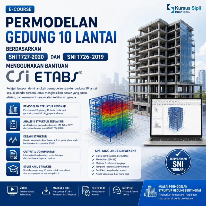 Permodelan Gedung 10 Lantai berdasarkan SNI 1727-2020 dan SNI 1726-2019 menggunakan bantuan CSI Etabs