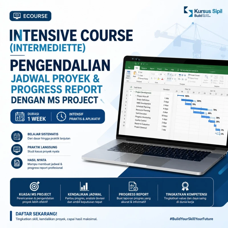 Intensive Course (Intermediette) Pengendalian Jadwal Proyek & Progress Report dengan Ms Project (1 week)