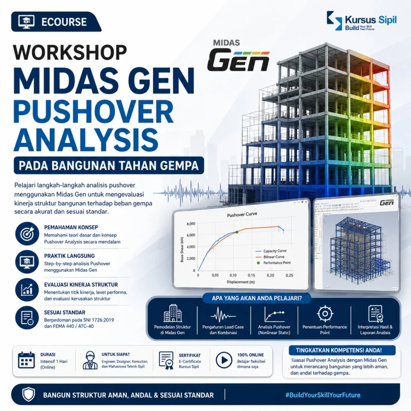 Workshop Midas Gen Pushover Analysis pada Bangunan Tahan Gempa