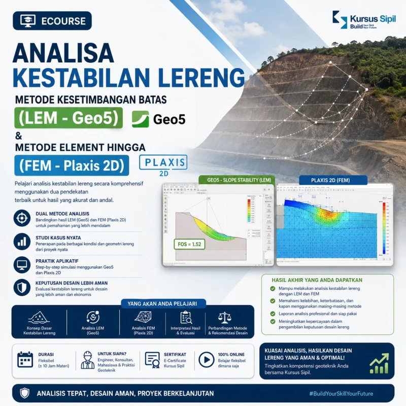 Analisa Kestabilan Lereng Metode Kesetimbangan Batas (LEM - Geo5) & Metode Element Hingga (FEM - Plaxis 2D)