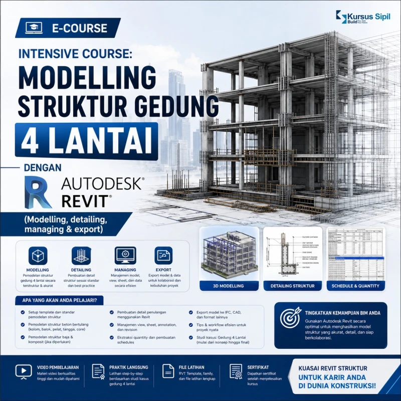 INTENSIVE COURSE: MODELLING STRUKTUR GEDUNG 4 LANTAI DENGAN AUTODESK REVIT (Modelling, detailing, managing & export)