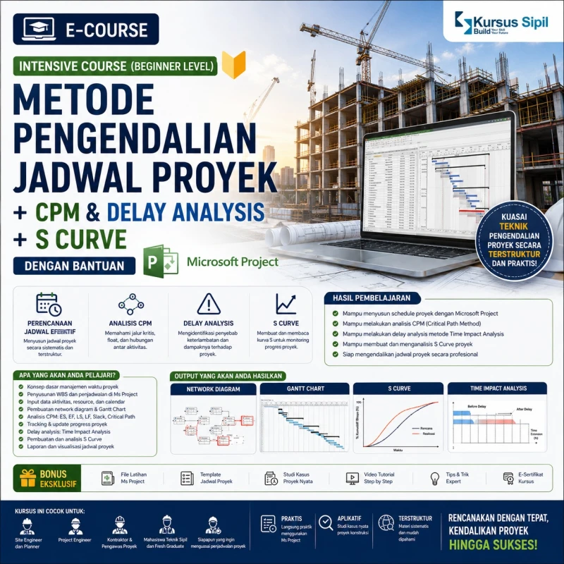 Intensive Course (Beginner Level) Metode Pengendalian Jadwal Proyek + CPM & Delay Analysis + S Curve dengan bantuan Ms Project
