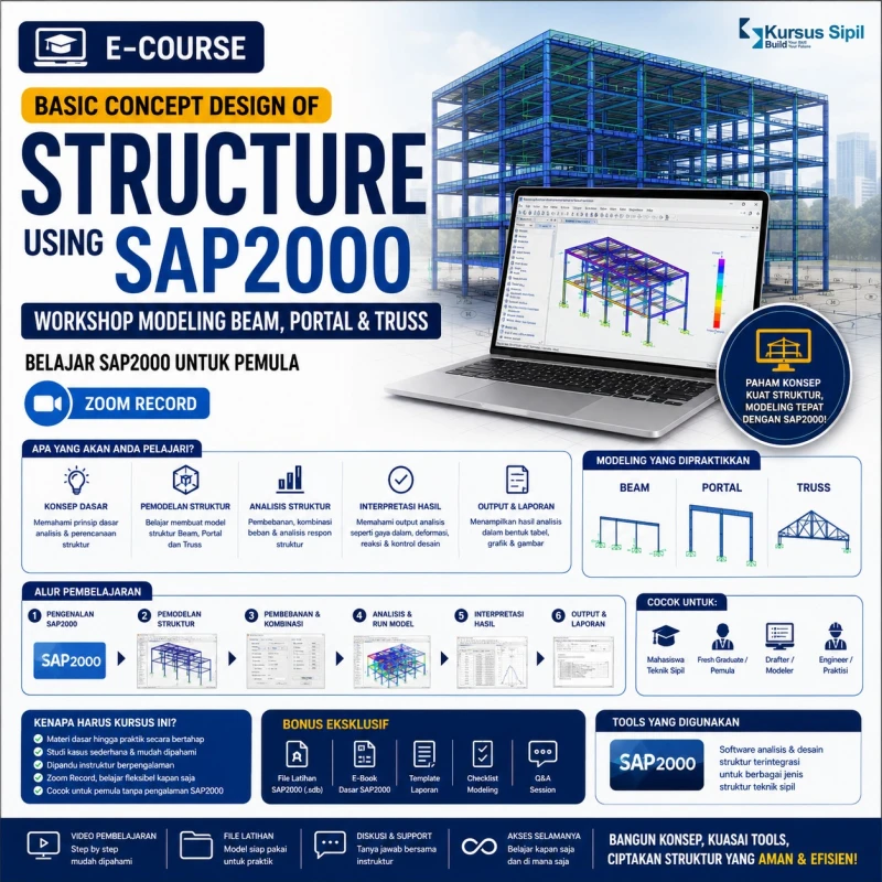 Basic Concept Design of Structure using SAP2000 Workshop Modeling Beam, Portal & Truss Belajar SAP2000 Untuk Pemula - Zoom Record