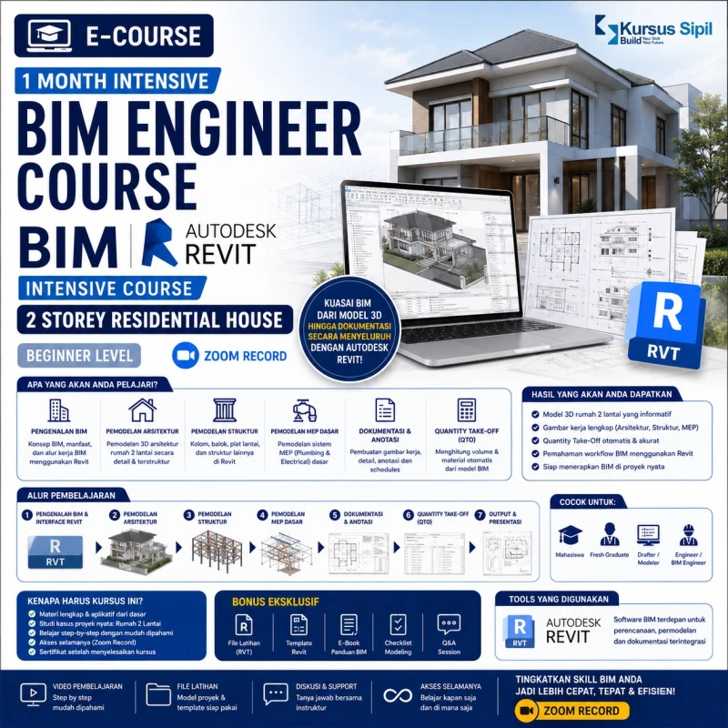 1 Month Intensive BIM Engineer Course: BIM Autodesk Revit Intensive Course 2 Storey Residential House (Beginner Level) (Zoom Record)