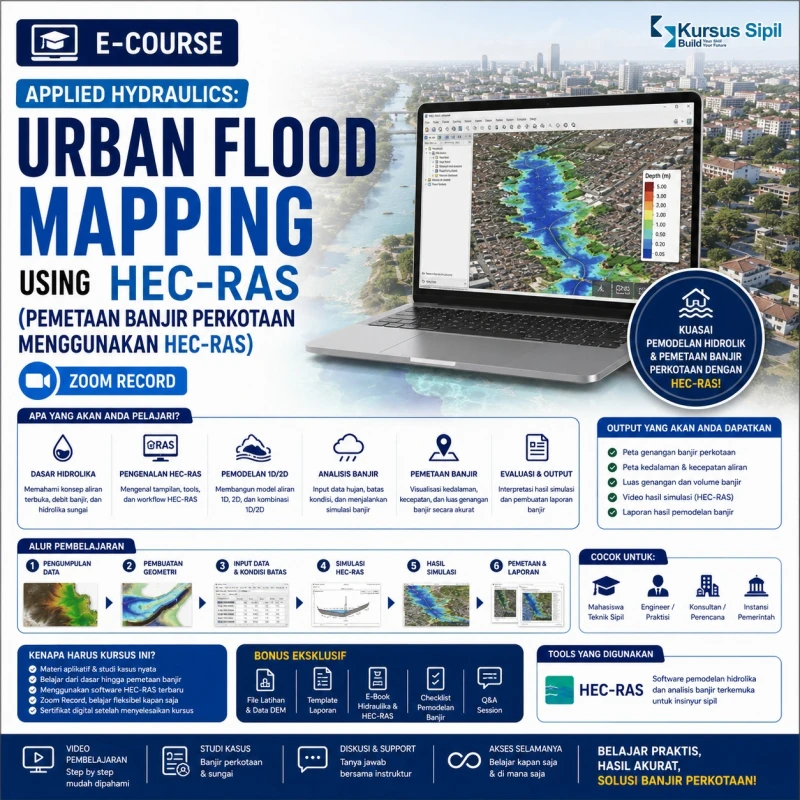 Applied Hydraulics: Urban Flood Mapping Using Hec-RAS (Pemetaan Banjir Perkotaan Menggunakan Hec-Ras) (Zoom Record)